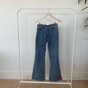Piers Wide Leg Jeans with Embroidery Embroidered